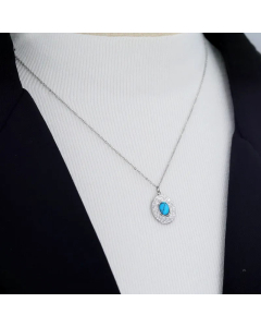 Bohemian Oval Plating Inlay Turquoise Pendant Titanium Steel Necklace CA07830903