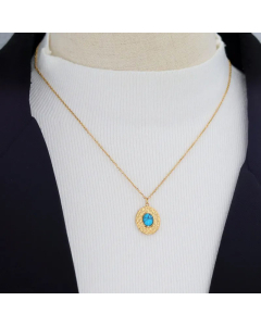 Bohemian Oval Plating Inlay Turquoise Pendant Titanium Steel Necklace CA07830903