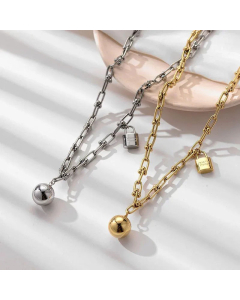 Minimalism Bell Lock Titanium Steel Plating Pendant Necklace CA07830904