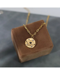 Retro Inlay Rhinestones Round Titanium Steel Pendant Necklace CA07830905