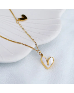 Sweet Inlay Shell Heart Shape Titanium Steel Pendant Necklace CA07830908