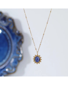 Retro Plating Oval Titanium Steel Inlay Blue San Pendant Necklace CA07830909