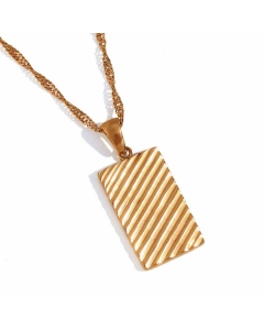 Rectangular Cookie-Shaped Stripe 316L Stainless Steel Plating Pendant Necklace CA07830911