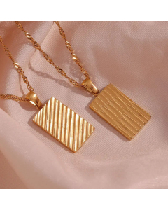 Rectangular Cookie-Shaped Stripe 316L Stainless Steel Plating Pendant Necklace CA07830911