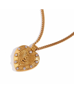 Casting Round Diamond Snake Heart Pendant 18k Gold 316L Stainless Steel Necklace CA07830912