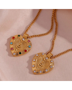 Casting Round Diamond Snake Heart Pendant 18k Gold 316L Stainless Steel Necklace CA07830912