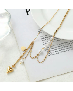 French Style Heart Shape Titanium Steel Pearl Plating Necklace CA07830915