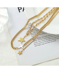 Popular Pentagram Cross Titanium Steel Plating Layered Necklaces CA07830917