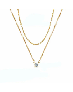 Classic Solitaire Pendent Stainless Steel Titanium Steel Inlay Zircon Layered Necklaces CA07830922