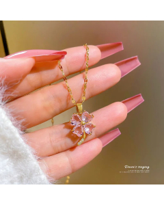 Elegant Flower Titanium Steel Inlay Zircon Pendant Necklace CA07830923