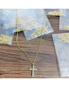 Minimalism Cross Inlay Zircon Pendant Stainless Steel Necklace CA07830925