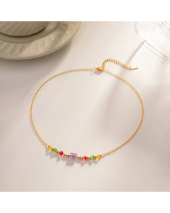 18K Gold Plated Simple Style Multicolor Stainless Steel Beaded Necklace Wholesale CA07830926
