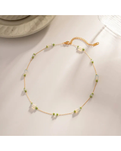 Fashion Round Opal Beaded Stainless Steel Plating Necklace CA07830927