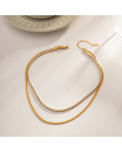 Light Luxury Style Plating Inlay Artificial Diamond Layered Stainless Steel Necklaces CA07830928