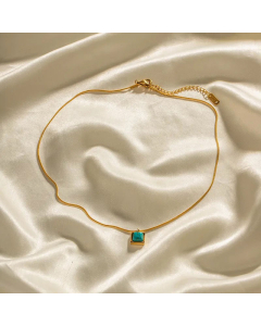 Retro Square Stainless Steel Plating Inlay Malachite Pendant Necklace CA07830930