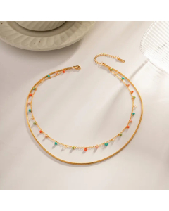 Double Layer Colorful Choker Stainless Steel Beaded Plating Necklaces CA07830931