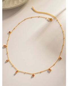 Elegant Round Square Stainless Steel Plating Inlay Artificial Gemstones Necklace CA07830933
