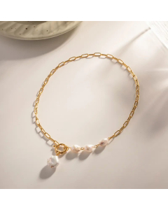 Fashion Irregular Baroque Pearls Plating Stainless Steel Pendant Necklace CA07830934