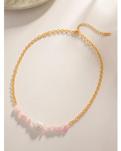 Sweet Irregular Stainless Steel Artificial Crystal Beaded Pearl Plating Necklace CA07830936