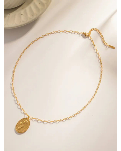 INS Style Oval Rose Pendant Stainless Steel Plating Necklace CA07830947