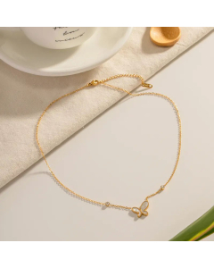 Elegant Butterfly Inlay Shell Zircon Stainless Steel Plating Necklace CA07830949
