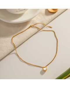 Vintage Heart Shape Inlay Shell Pendant Stainless Steel Plating Necklace CA07830950
