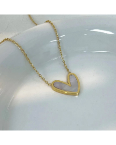 Lady Heart Shape Flower Inlay Artificial Gemstones Titanium Steel Plating Necklace CA07830953