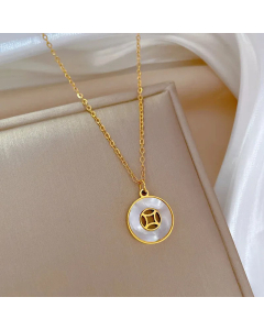 Lady Geometric Plating Inlay Artificial Gemstones Pendant Titanium Steel Necklace CA07830954