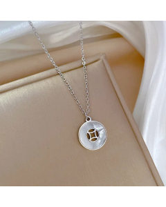 Lady Geometric Plating Inlay Artificial Gemstones Pendant Titanium Steel Necklace CA07830954
