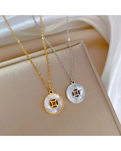 Lady Geometric Plating Inlay Artificial Gemstones Pendant Titanium Steel Necklace CA07830954