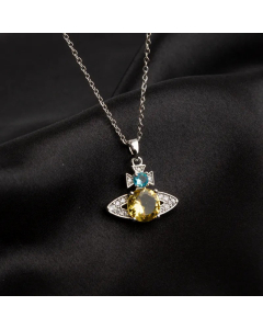 Fairy Style Bow Knot Titanium Steel Chain Inlay Artificial Gemstones Pendant Necklace CA07830956