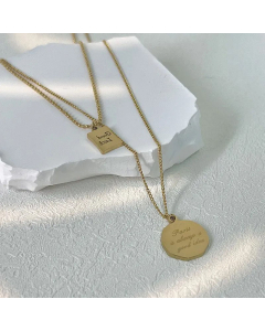 Double Layer Round Heart Shape Cross Diamond Titanium Steel Plating Necklace CA07830957