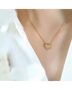 Minimalism Heart Shape Titanium Steel Inlay Zircon Pendant Necklace CA07830959
