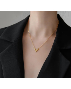 Simple Style V Shape Plating Pendant Titanium Steel Necklace CA07830964