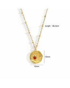 Retro Round Square Inlay Natural Stone Shell Pendant Titanium Steel Necklace CA07830965