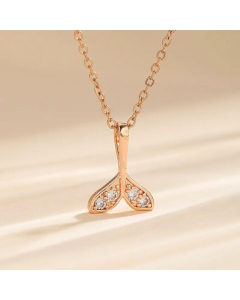 Korean Style Fish Tail Plating Inlay Zircon Pendant Stainless Steel Titanium Steel Necklace CA07830966