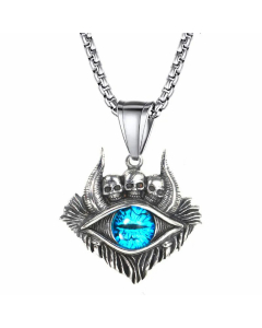 Cool Style Devil's Eye Skull Plating Inlay Glass Bead Pendant Stainless Steel Necklace CA07830968