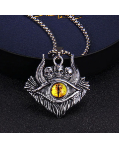 Cool Style Devil's Eye Skull Plating Inlay Glass Bead Pendant Stainless Steel Necklace CA07830968