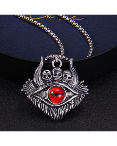 Cool Style Devil's Eye Skull Plating Inlay Glass Bead Pendant Stainless Steel Necklace CA07830968