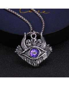 Cool Style Devil's Eye Skull Plating Inlay Glass Bead Pendant Stainless Steel Necklace CA07830968