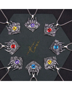 Cool Style Devil's Eye Skull Plating Inlay Glass Bead Pendant Stainless Steel Necklace CA07830968