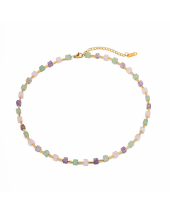 INS Style Square Natural Stone Beaded Stainless Steel Necklace CA07830969