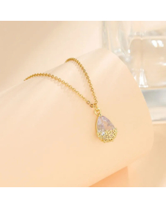 Korean Style Water Droplets Heart Shape Plating Inlay Zircon Pendant  Stainless Steel Titanium Steel Necklace CA07830971