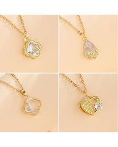 Korean Style Water Droplets Heart Shape Plating Inlay Zircon Pendant  Stainless Steel Titanium Steel Necklace CA07830971
