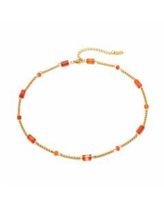 Retro Color Block Natural Stone Plating Stainless Steel Necklace CA07830973