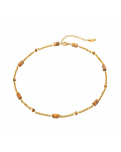 Vintage Style Geometric Natural Stone Plating Stainless Steel Necklace CA07830974