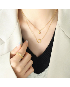 Minimalism Sun Smiley Face Titanium Steel Layered Necklaces CA07830976