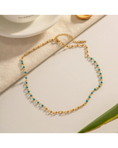 Retro Color Block Turquoise Plating Stainless Steel Necklace CA07830978