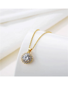 Shiny Flower Plating Inlay Zircon Pendant Stainless Steel Titanium Steel Necklace CA07830979