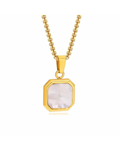 Minimalism Square Inlay Shell Pendant Stainless Steel Necklace CA07830981